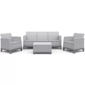   Keter SCANDI FORMA 3 személyes kerti bútor szett – 5 fős, sofa + 2 fotel + tárolós asztal, Ash grey / Storm grey