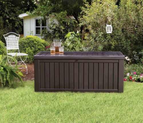 Keter Rockwood műanyag kerti tároló doboz, barna - 570 L