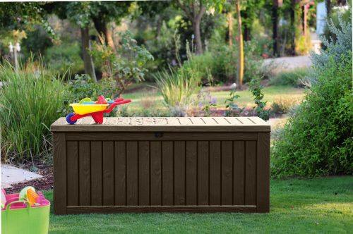 Keter Rockwood műanyag kerti tároló doboz, barna - 570 L