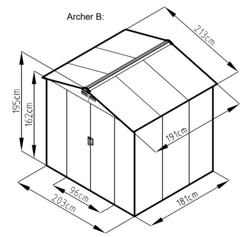 Rojaplast Archer "B" grey fém kerti ház, tároló - 213 x 191 x 195 cm, szürke 