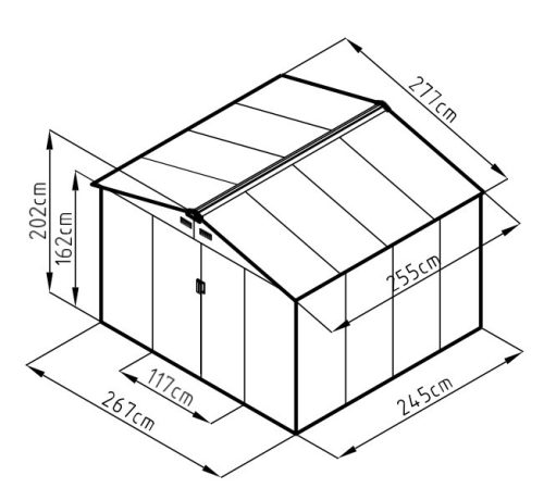Rojaplast Archer "D" grey fém kerti ház, tároló - 277 x 255 x 202 cm, szürke 