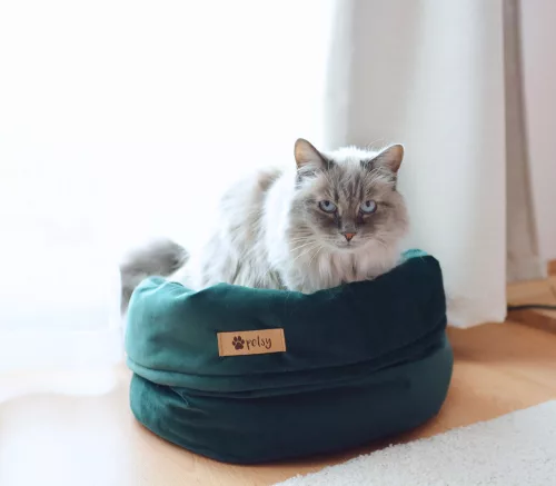 Petsy Royal basket kutya, macska bársonyos poliészter fekhely - zöld - Ø 40 cm