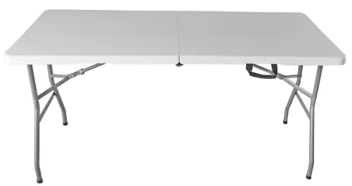 Rojaplast műanyag összecsukható, hordozható kemping, vendéglátó asztal fém lábakkal, 152x70 cm
