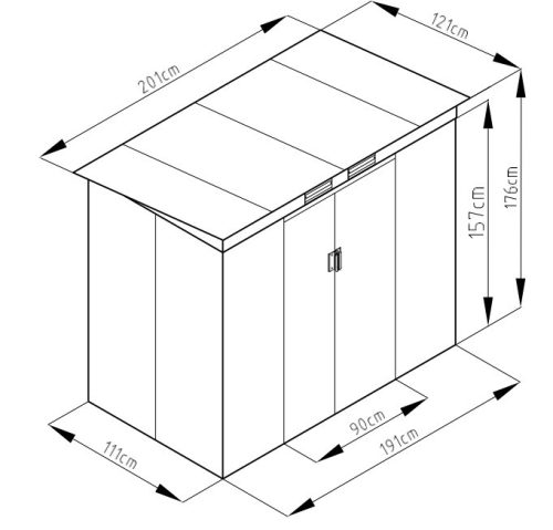 Rojaplast S2001A  fém kerti ház, tároló, szürke - 201 x 121 x 176 cm 