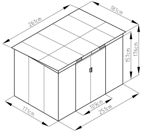 Rojaplast S2001C fém kerti ház, tároló, szürke - 261 x 181 x 176 cm 