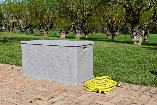 Toomax Wood 420 literes műanyag kerti tárolódoboz - világos szürke