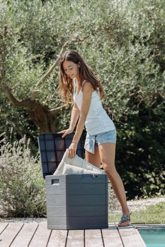 Toomax Woodys grafit 90 literes műanyag kerti tárolódoboz