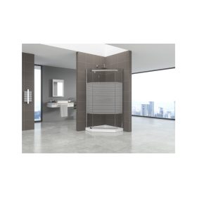 Ötszögletű üveg zuhanykabin tálcával csíkos 90x90x185