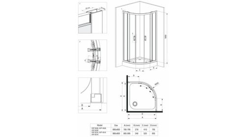 Ívelt fekete szegélyű zuhanykabin 90x90x190 A1211B