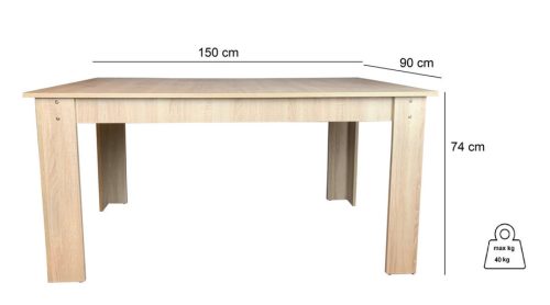 Astoria étkező asztal 150x90 cm fehér tölgy