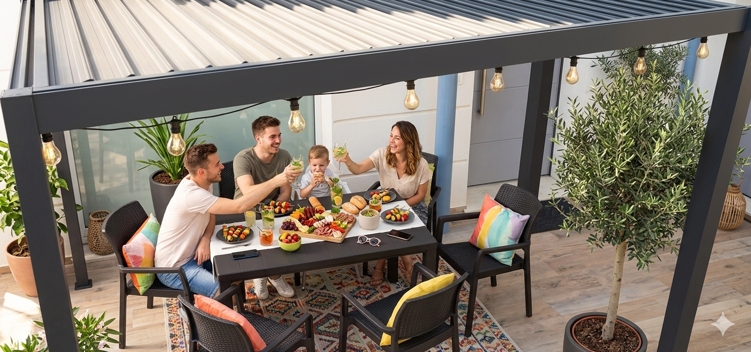 Rojaplast Intro Duo bioklimatikus alumínium pergola 7,2x3,6 – kültéri árnyékolás kedvező áron
