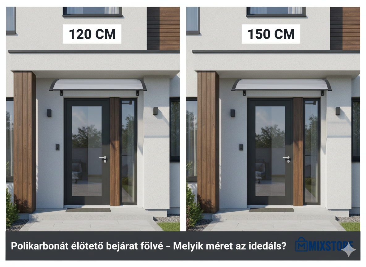 Polikarbonát előtető bejárat fölé – 120 vagy 150 cm az ideális méret?
