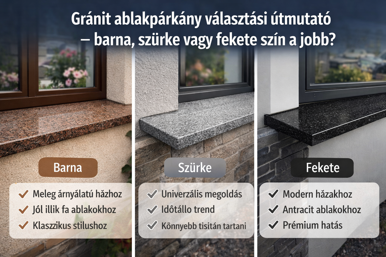 Gránit ablakpárkány választási útmutató – barna, szürke vagy fekete szín a jobb?